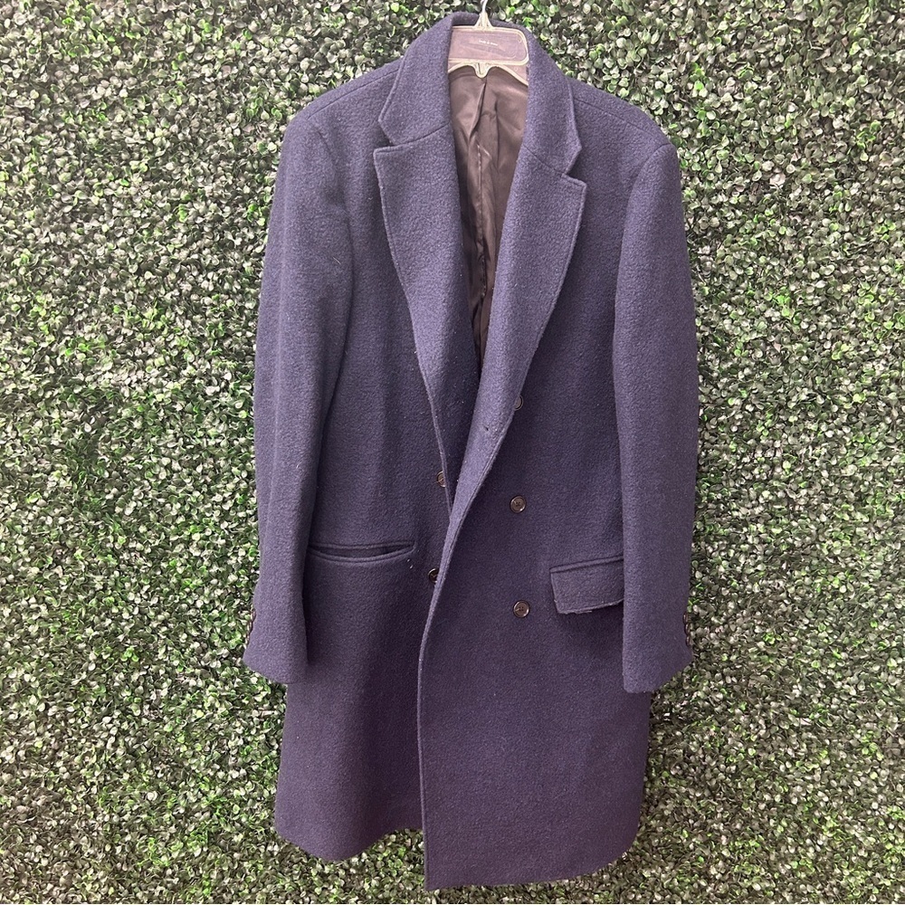 Club Monaco Double-Breasted Top Coat - Blue, Size M
